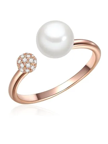 Valero Pearls Silberring roségold mit Süßwasser-Zuchtperle - Eleganter Ring aus roségoldfarbenem Sterling Silber, verziert mit einer 7 mm großen Süßwasser-Zuchtperle und Zirkonia, ideal für besondere Anlässe.