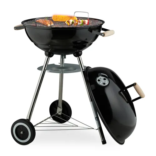 Relaxdays Kugelgrill Ø 44 cm - Mobiler Holzkohlgrill mit Smoker-Funktion - Grills: Großer Kugelgrill mit Deckel für direktes und indirektes Grillen, ideal für BBQ-Fans und Gartenpartys.