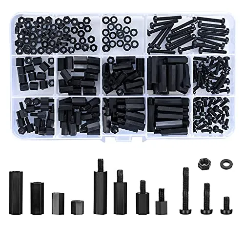 Ewwtrey 260 Stück M3 Nylon Sechskantschrauben Mutter Schaltungs Abstandshalter, Männlichen Weiblichen Schrauben Muttern Sortiment Set (Schwarz 260PCS M3)