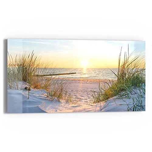 DEQORI Glasbild Echtglas | Motiv Abendsonne an der Ostsee | horizontal einteilig 60x30 cm | schöne Dekoration | Wandbild für Wohnzimmer, Schlafzimmer, Flur & Küche | moderne Wanddeko