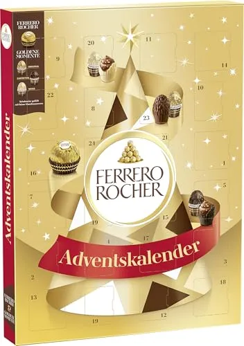 Ferrero Rocher & Goldene Momente Adventskalender 2025 - Adventskalender mit Speisen & Getränken – 24 Tage voller Genuss mit Ferrero Rocher und Goldene Momente in verschiedenen Schokoladensorten, ideal als Geschenk oder für sich selbst.
