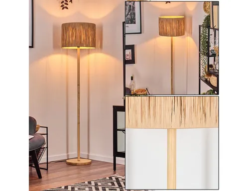 hofstein Stehlampe mit Holzfuß und Bastschirm im Boho-Style - Elegante Stehlampe für den Innenbereich mit natürlichem Holzfuß und stilvollem Bastschirm. Ideal für gemütliche Beleuchtung und skandinavisches Design. Fußschalter für einfachen Zugang.