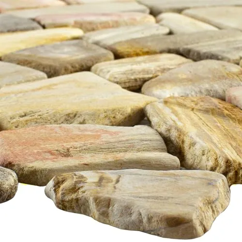 Naturstein Marmor Bruchsteine Braun Mosaik Steine Beige - Edle Steinfliesen für Terrasse, Bad und Dusche – Jedes Stück ein Unikat, langlebig und pflegeleicht, verleiht jedem Raum zeitlose Eleganz.