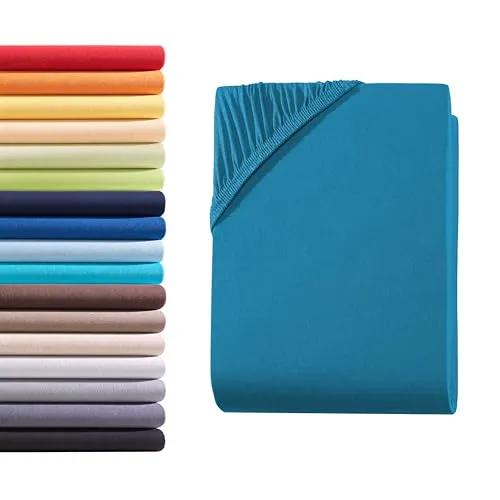 Hometex Premium Textiles Spannbettlaken Spannbetttuch 140-160 x 200 cm, Bettlaken Jersey aus 100% Baumwolle, Matratzen bis 23-25 cm, Oeko-TEX Made IN Green, Petrol