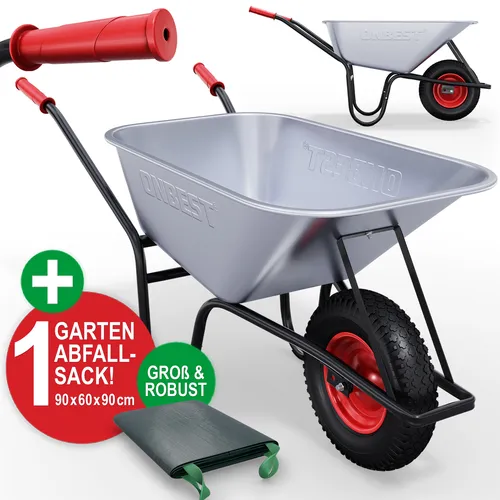 Onbest Schubkarre verzinkt mit Gartensack, 100L Volumen