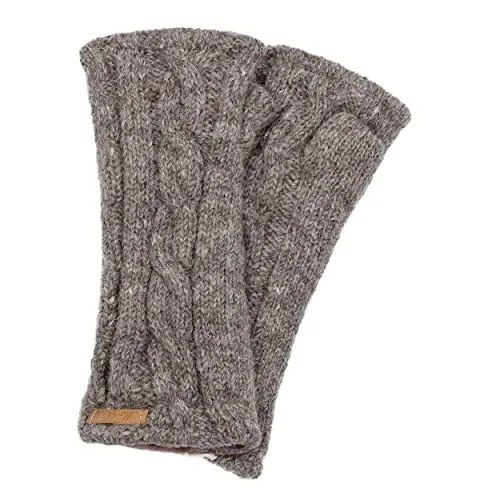 McRon Damen Gestrickte Pulswärmer Emily Naturbraun 92