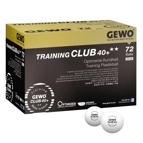 GEWO Training Club Tischtennisbälle - 2 Sterne Tischtennis-Ball 40+ aus ABS Plastik mit Naht - Hochwertige Trainings-Bälle mit präzisem Flugverhalten - Durchmesser 40+mm, 72 Stück, weiß