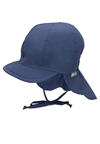 Sterntaler Schirmmütze Nacken - Unisex Baby- und Kinder Mütze mit Nackenschutz und einsteckbaren Ohrenklappen - UV-Schutz 50+ Sommermütze zum Binden - Popeline (Bio) Kopfbedeckung - blau, Größe 51
