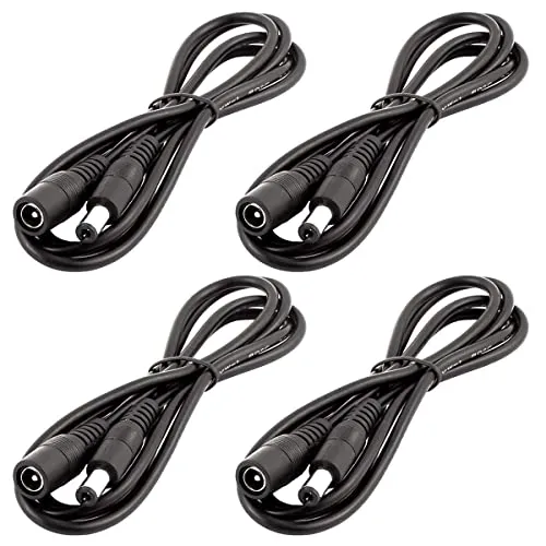 LitaElek 4 Stück 1M DC 12V Verlängerungskabel 5,5mm x 2,1mm DC Buchse Stecker Stecker Verbinder für LED Streifen CCTV Kamera usw Schwarz