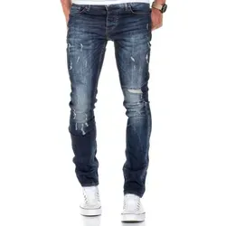 Amaci&Sons Slim-fit-Jeans FRESNO Slim Fit Destroyed Jeans Herren Destroyed Regular Slim Denim Basic Hose blau W36/L30