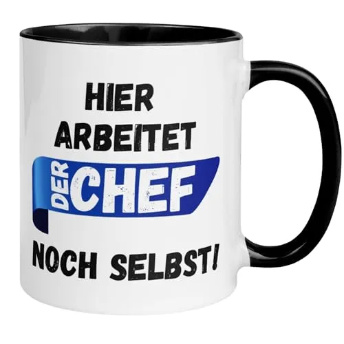 Chef Tasse | Hier arbeitet der Chef noch selbst | Geschenk für Chef | Lustige Tasse mit Spruch | Witzige Geschenkidee Teamleiter Projektleiter Geschäftsführer Abteilungsleiter