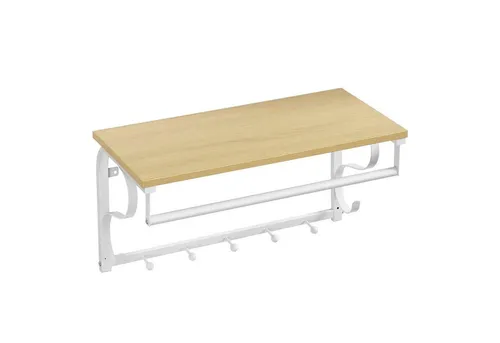 VASAGLE Wandgarderobe mit 5 Haken und Ablage - Wandgarderobe im Industrie-Design, ideal für Flur und Wohnzimmer, bietet 3-in-1-Funktionalität mit Hängestange und stabiler Konstruktion für bis zu 15 kg.