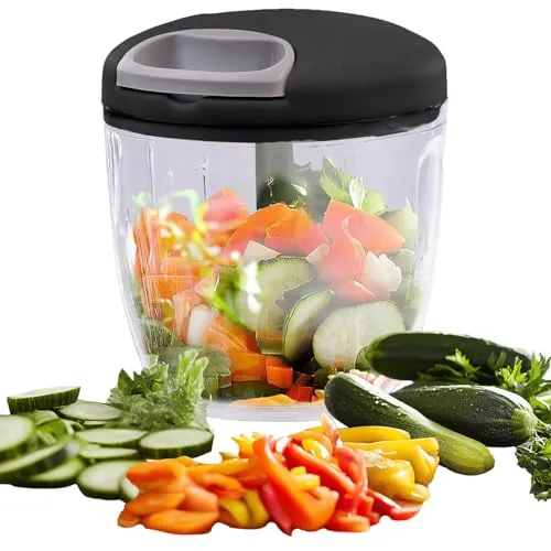 Rosenstein & Söhne Manueller Mixer: Manueller Zerkleinerer & Gemüseschneider, Zugkordel, 5 Klingen, 900 ml (Gemüse Zerkleinerer mit Seilzug, Multizerkleinerer mit Seilzug, Gemüsehobel)