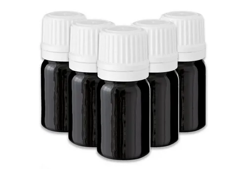 CK Verpackung GmbH Tropfer 5x Schwarze Glasflasche 5 ml mit weißem Tropfer Glasfläschchen 18/415