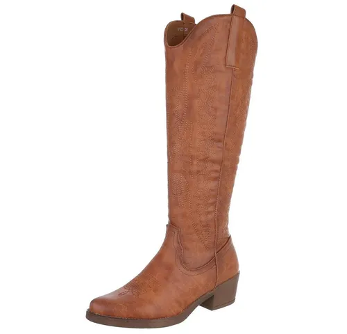 Ital-Design Damen Cowboyboots Western Westernstiefel (90152854) Blockabsatz Stiefel in Camel
