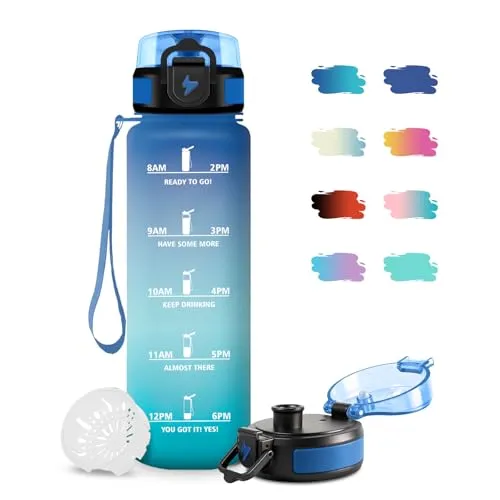 Trinkflasche 500ml, mit Filte, Trinkflasche Kinder Kohlensäure Geeignet, Auslaufsicher, Motivierende Wasserflasche mit Zeitmarkierung, Wasserflasche für Schule, Camping, Radfahren, Büro, Laufen