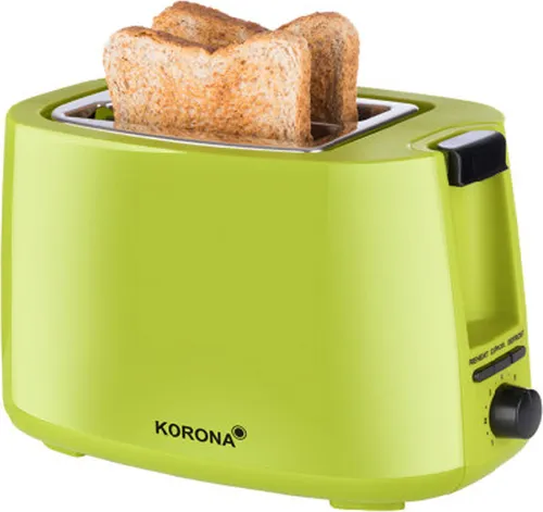 Korona 21133 Toaster | 2-Scheiben-Toaster mit Brötchenaufsatz | 750 Watt in Grün - Genießen Sie perfekt getoastetes Brot mit dem Korona 21133 Toaster. 7 Bräunungsstufen, Auftau- und Aufwärmfunktion sowie eine praktische Krümelschublade sorgen für einfachen Genuss und schnelle Reinigung.