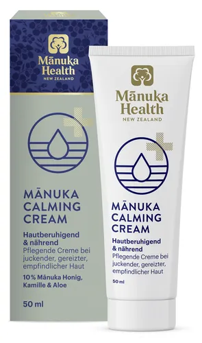 Manuka Health Calming Cream - Arzneimittel mit 10 % hochwertigem Mānuka-Honig, beruhigt empfindliche und gereizte Haut, angereichert mit Kamille und Aloe Vera für intensive Feuchtigkeit und Regeneration.