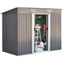 GOPLUS Gerätehaus 238x181x13 cm – Robuster Metall Geräteschuppen mit Schiebetüren