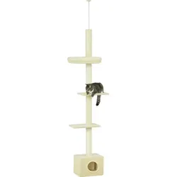 PawHut Katzenbaum, höhenverstellbar von 230 bis 260 cm, Spielturm, Kratzbaum, 4 Aktivitätsstufen mit Plüschhöhle, Beige - Beige