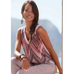 LASCANA Damen Tanktop, Gr. 40/42, Rot mit Alloverprint - Modisches Shirt für Damen mit figurumspielender Passform und V-Ausschnitt. Hergestellt aus 100% weicher Viskose, ideal für den Sommer und jedes Outfit.