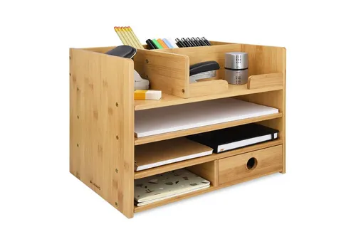 Navaris Bambus Schreibtisch Organizer - Tischorganizer aus 100% Bambus, 33x24x26cm, ideal für Ordnung auf dem Schreibtisch und umweltfreundlich.