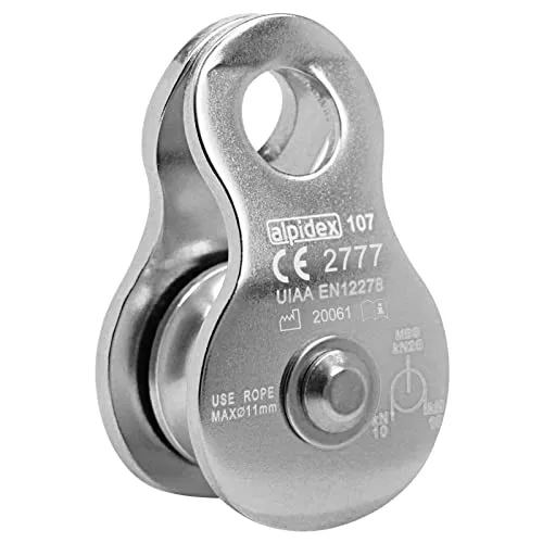 ALPIDEX Seilrolle Umlenkrolle 20 kN - Mobile Pulley Flaschenzug - für Seile bis 11 mm Durchmesser - EN12278, Farbe: Silver