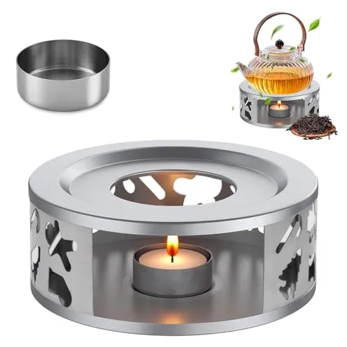 Vlecexs Stövchen aus Edelstahl, Stövchen für Teekanne, Teewärmer Kaffeewärmer Teestövchen mit Teelichthalter, Teekannenwärmer Geschenke für Tee Milch Kaffee Heißen Getränken