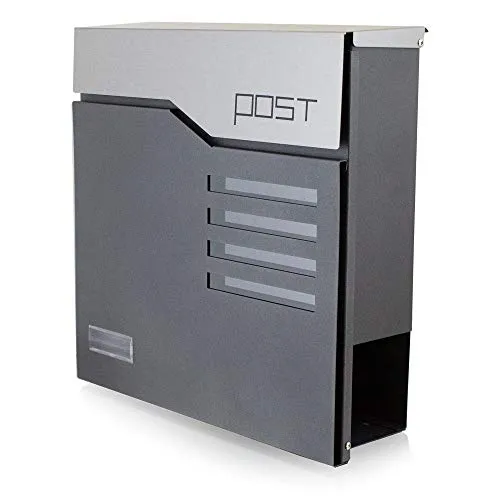 BITUXX Design Briefkasten 16444 - Anthrazit Graphit - Eleganter Wandbriefkasten aus Edelstahl mit abschließbarem Fach und Zeitungsablage. Ideal für privaten und kommerziellen Gebrauch!