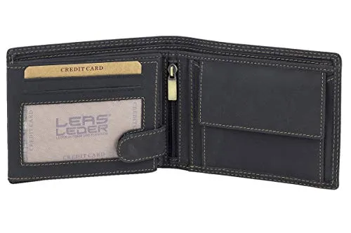 LEAS Scheintasche im Querformat MCL im Vintage-Stil in Echt-Leder, schwarz Basic-Vintage-Collection