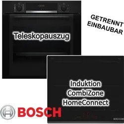 Herdset BOSCH Backofen Hydrolyse Teleskopauszug + Induktionskochfeld CombiZone autark 60 cm - Schwarz