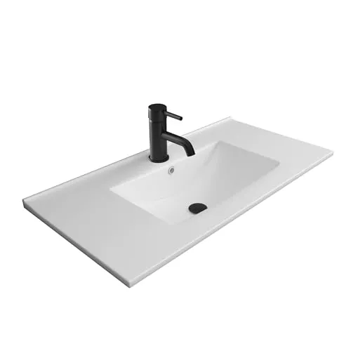 Alpenberger Waschbecken Bad Waschtisch 80 cm - Waschplätze: Modernes eckiges Waschbecken mit robuster Nano-Beschichtung für einfache Reinigung und langanhaltende Hygiene. Ideal für Gäste-WCs oder Badezimmer.