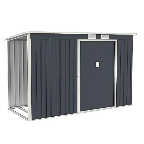 Juskys Metall Gerätehaus M mit Holzunterstand - Schiebetür, Lüftungsgitter, Fundament
