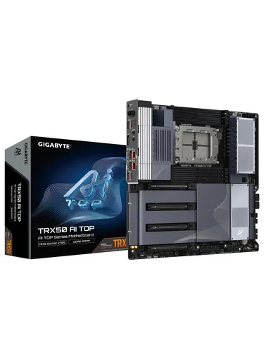 GIGABYTE TRX50 AI TOP Motherboard - Unterstützt AMD Ryzen PRO 7000 CPUs, 16+8+4 Phasen Digital VRM, Wi-Fi 7 und 10GbE LAN für bahnbrechende Leistung