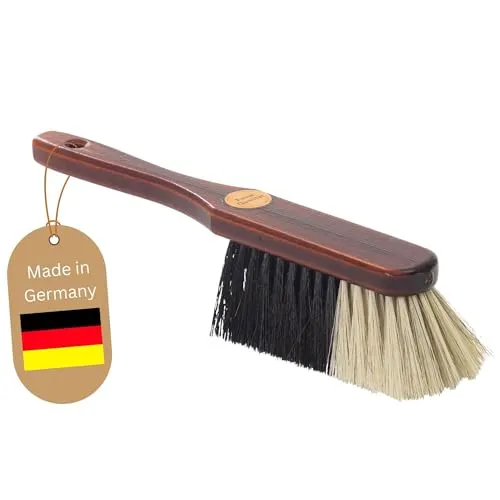 Novaliv Handfeger ROSSHAAR Mischung Besen weiche Borsten - Braun lackiert Holz Handfeger gemischtes Rosshaar - Idealer Schneebesen Auto Besen Rosshaarbesen Mix Naturborsten Hand Brush Handkehrer