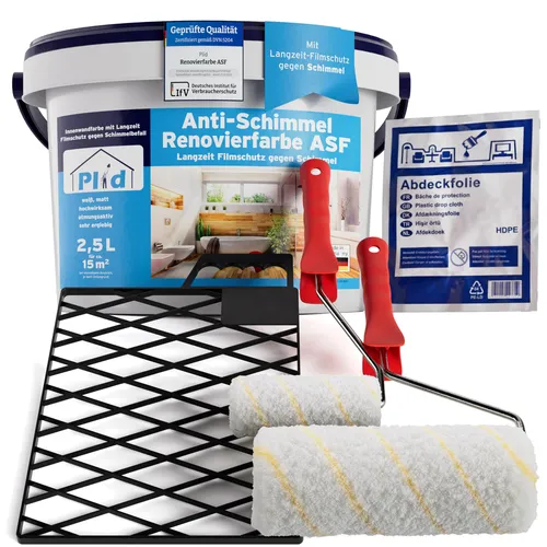 Plid® Anti Schimmel Renovierfarbe Innen Weiß 2,5L - Effektiver Schutz gegen Schimmel - Farben: Die Plid Anti Schimmelfarbe bietet langanhaltenden Schutz für feuchte Räume wie Bad und Küche und sorgt für ein gesundes Raumklima.