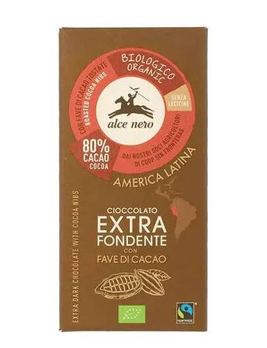 Cioccolato Extra Fondente Con Fave Di Cacao Biologico Alce Nero 100g