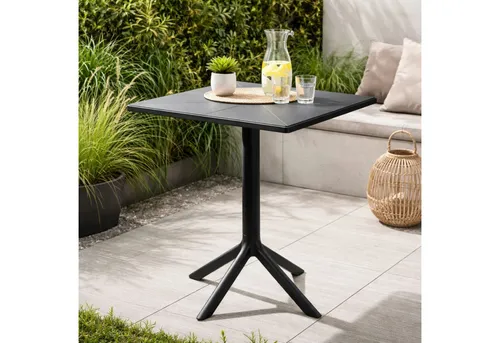 Gartentisch Bistrotisch Kunststoff Schwarz 76x60 cm - Moderner Bistrotisch für drinnen und draußen, wetterfest und pflegeleicht. Ideal für bis zu 4 Personen – perfekt für gesellige Stunden auf Balkon oder Terrasse.