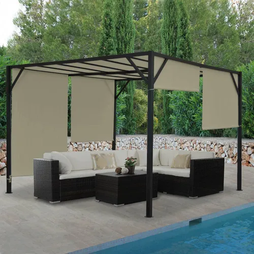 Pergola Baia – Garten Pavillon mit Schiebedach - Pavillon mit 6cm-Stahl-Gestell und UV30+ Lichtschutz, stufenlos regulierbares Schiebedach, ideal für modernen Garten, in taupe-beige.