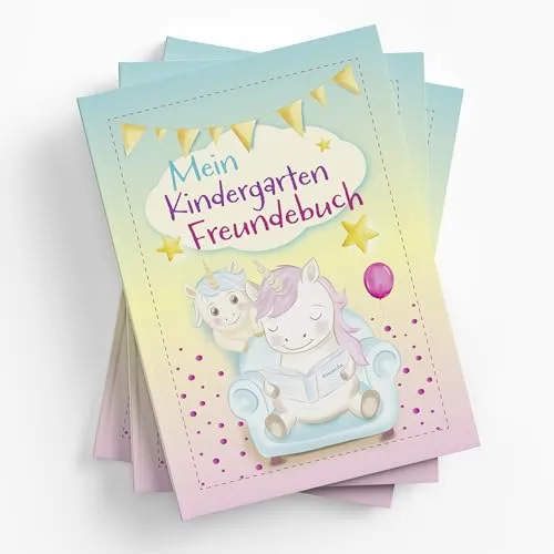 itenga Kindergarten - Freundebuch Einhorn - Mein Kindergarten Freundebuch DIN A5 Hardcover 88 Seiten für Mädchen zum Ausfüllen