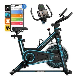FunLife C1 Heimtrainer – Smart Indoor Bike mit Bluetooth, leiser Riemenantrieb, stufenlos einstellbar, bis 120 kg, Neon-Blau