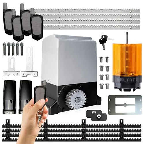 TECHGLOBE -Schiebetorantrieb Set 2000kg – Elektrischer Torantrieb für Schiebetore – LED Lampe + 4 Fernbedienungen – Schiebetor Motor Komplettset für Einfahrtstor