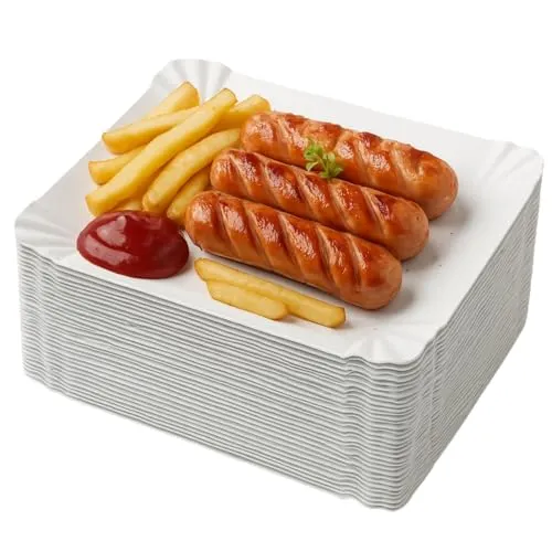 Pappteller 14x20cm 50 Stück rechteckige, stabile, umweltschonendes Partygeschirr, biologisch abbaubar
