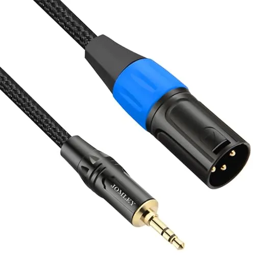 JOMLEY 3,5-mm-auf-XLR-Kabel, Unbalanced 3,5 mm (1/8 Zoll) Aux-Mini-Klinkenstecker-Stereo-zu-XLR-Stecker-Mikrofon-Adapterkabel für Mobiltelefon, Laptop, Lautsprecher, Mischpult - 2 Meter