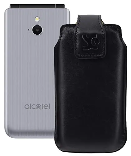Suncase Original Tasche kompatibel mit Alcatel 3082x Hülle Leder Etui Handytasche Ledertasche Schutzhülle Case in schwarz