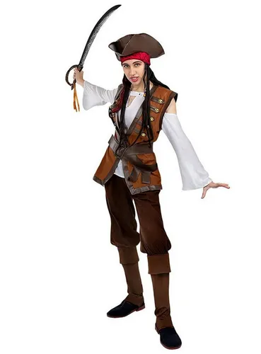 Funidelia Piraten-Kostüm Karibik Piratin - Captain Jacky, XL - Entdecken Sie das aufregende Piratenkostüm für Damen, bestehend aus Hemd, Hose, Jacke und Hut. Ideal für Karneval und Fasching, sorgt es für unvergessliche Abenteuer auf hoher See!
