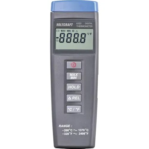 VOLTCRAFT K101 Temperatur-Messgerät -200 - +1370 °C - Infrarot-Thermometer mit K-Typ Fühleranschluss, präzise Temperaturmessung von -200 bis +1370 °C, ideal für Labor und Industrie.