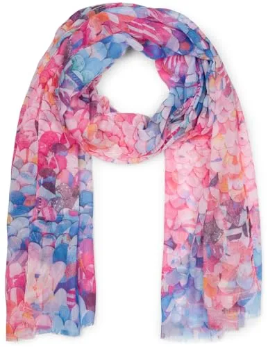 styleBREAKER Damen Schal mit buntem Schuppen Muster, Leichtes großes transparentes Tuch mit kurzen Fransen 01016224, Farbe:Pink-Blau