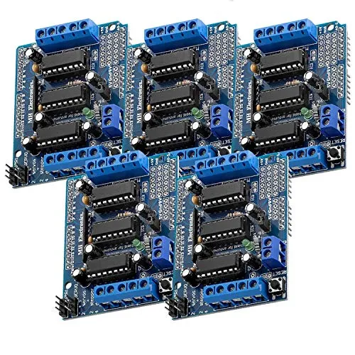 AZDelivery 5 x L293D Motor Driver Shield - Motortreiber für Arduino, 4-Kanal Shield mit einfacher Steuerung und großem Anwendungsspektrum, inklusive E-Book für schnelle Einrichtung und Prototyping.