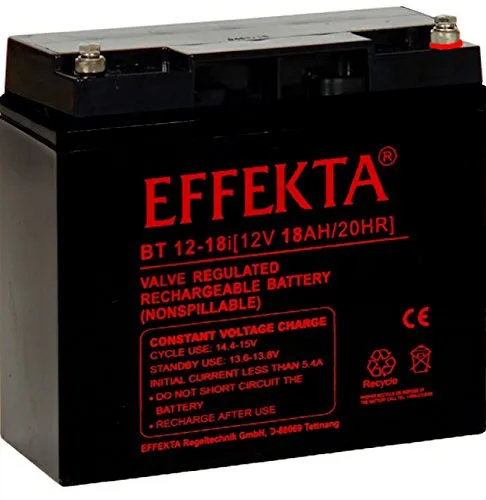 EFFEKTA BT12-18i - 12V 18Ah AGM Blei Akku Batterie - Akkus für vielseitige Anwendungen wie USV und Notbeleuchtung, wartungsfrei, auslaufsicher und mit hoher Zyklenfestigkeit für eine Nutzungsdauer von bis zu 5 Jahren.